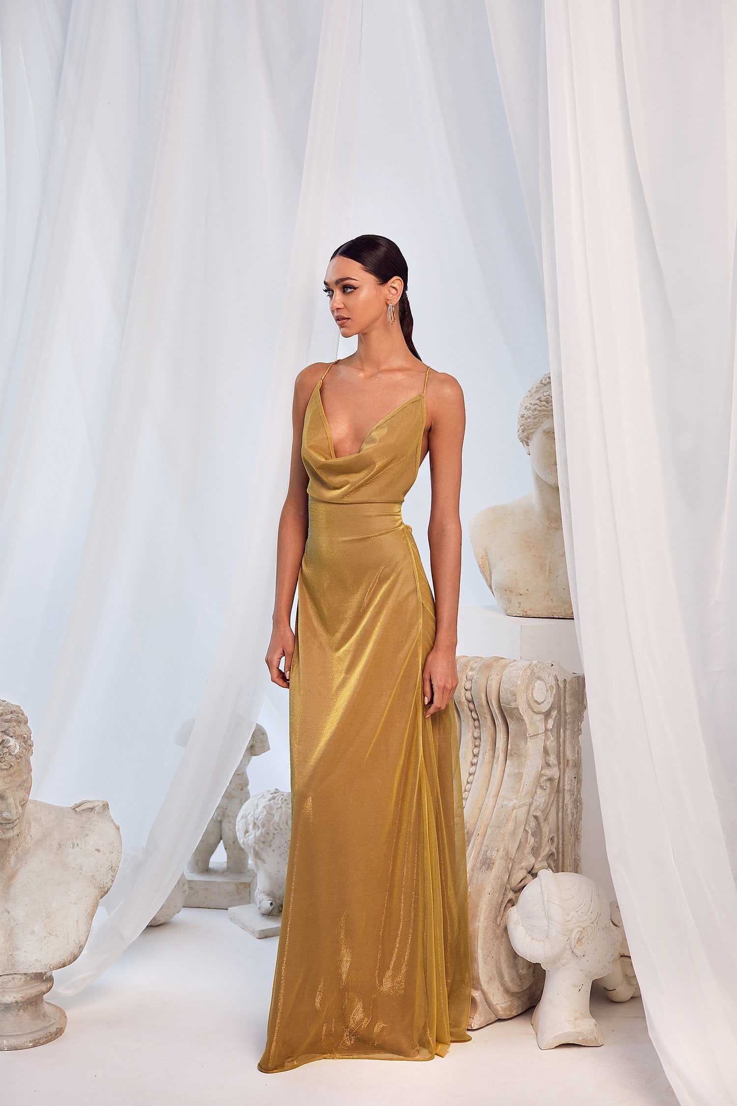 Luna Gold Cowl Neck Gown | Afterpay ...